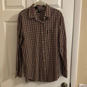 Dkny Red and Brown Button Down Shirt